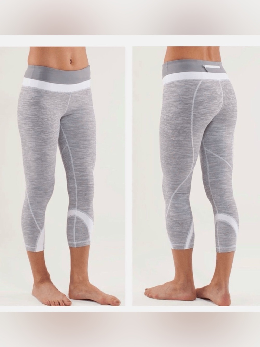Lululemon Mid Rise Crop Legging Grey White Stripe